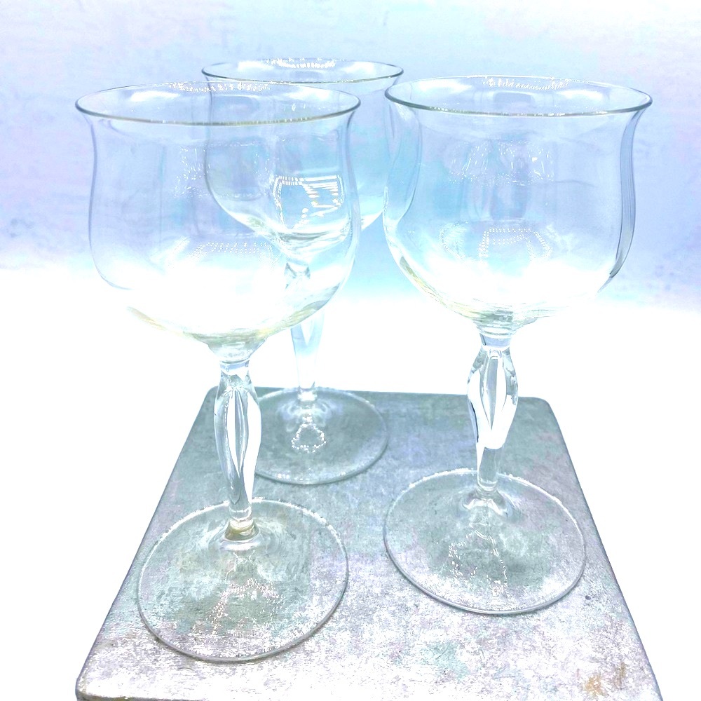 Three Antique Elegant Clear Chalice Shape Wine Glasses/Goblet Antique Glassware